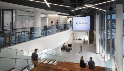 Going down the stair of an office building