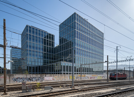 View of the exterior, railway next to the building
