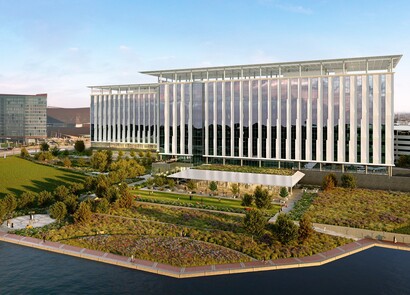 Exterior view of building overlooking Lake Carolyn